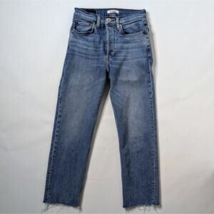 RE/DONE 70s Stovepipe Jeans Women's 26 Blue Button Fly Raw Hem Straight Leg GUC